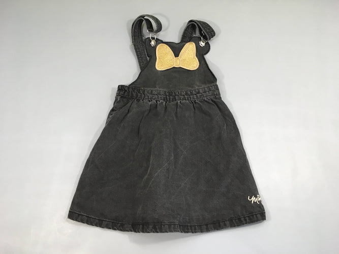 Robe salopette en jean Noir Minnie, moins cher chez Petit Kiwi