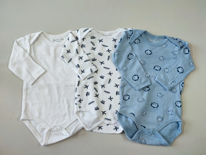 3 bodies m.l bleu animaux/blanc voitures avions/blanc, moins cher chez Petit Kiwi