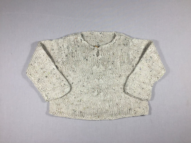 Pull chiné gris/beige - tricoté main - taille estimée, moins cher chez Petit Kiwi