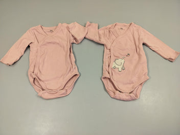 Lot de 2 bodies ml  1 rose/ 1 rose éléphant 100% coton