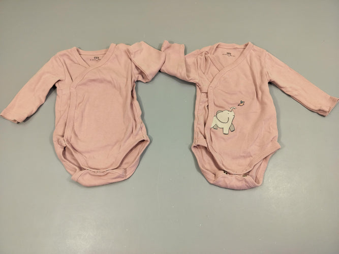 Lot de 2 bodies ml  1 rose/ 1 rose éléphant 100% coton, moins cher chez Petit Kiwi