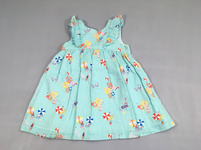 Robe m.c bleu clair motifs plage, moins cher chez Petit Kiwi