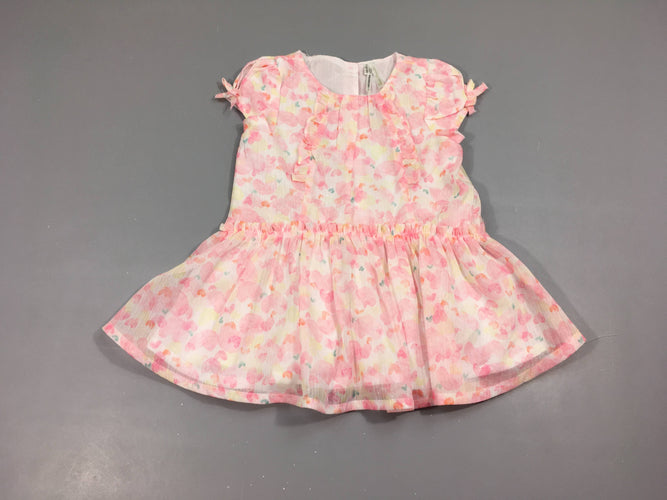 Robe m.c voile blanc/rose coeurs froufrous, moins cher chez Petit Kiwi