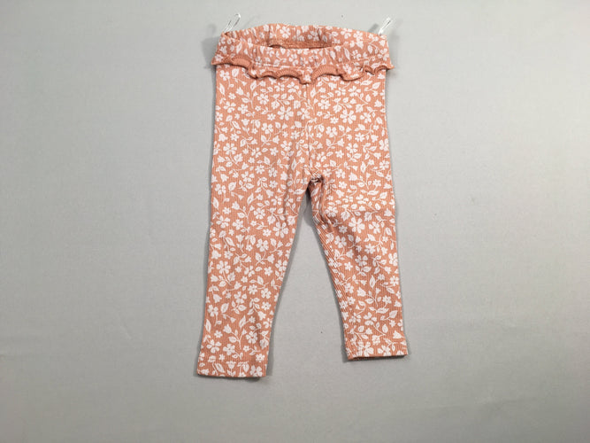 Legging côtelé rose fleurs blanches, moins cher chez Petit Kiwi