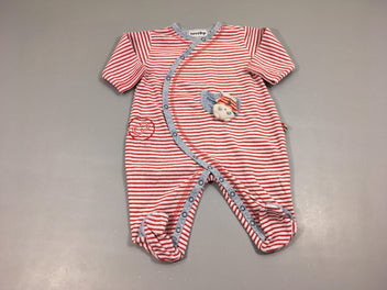 Pyjama velours blanc rayé rouge denim poche doudou