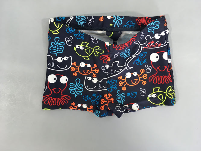 Maillot boxer bleu foncé poissons, moins cher chez Petit Kiwi