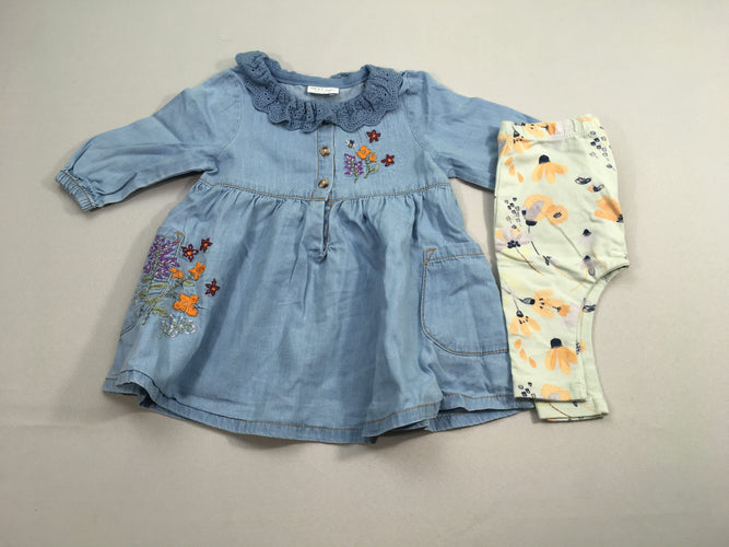 Robe m.l denim + Legging fleurs, moins cher chez Petit Kiwi