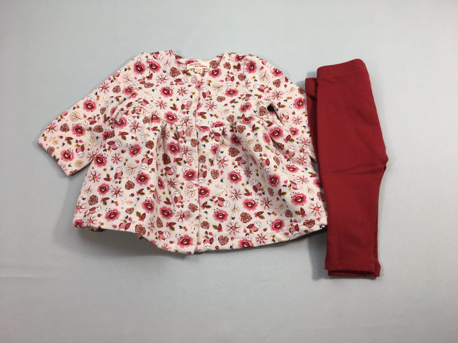 Robe m.l molleton rose fleurs + Legging épais, moins cher chez Petit Kiwi