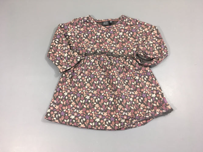 Robe m.l molleton gris fleurs, moins cher chez Petit Kiwi