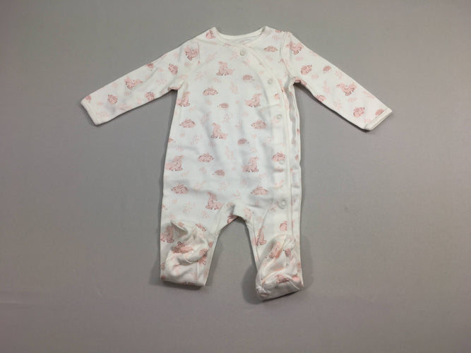 Pyjama jersey blanc animaux rose, moins cher chez Petit Kiwi