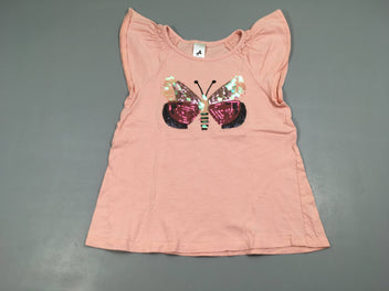 T-shirt m.c rose flammé papillon sequins