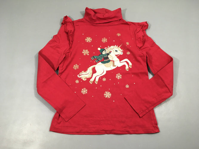 T-shirt m.l rouge col roulé licorne hiver froufrous, moins cher chez Petit Kiwi