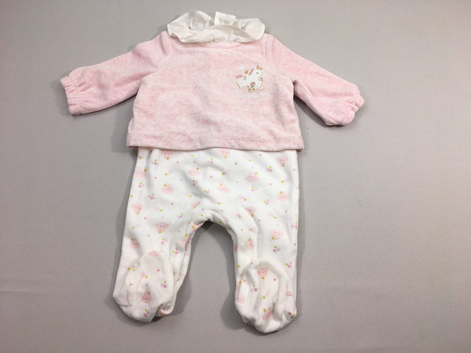 Pyjama velours rose chiné licorne col, moins cher chez Petit Kiwi