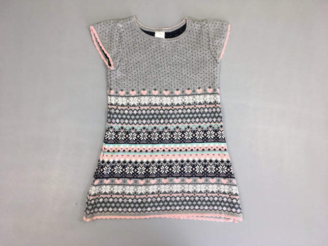 Robe pull m.c grise pois/motifs hiver rose/bleu, moins cher chez Petit Kiwi