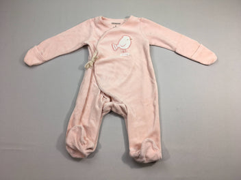 Pyjama velours rose texturé oiseau