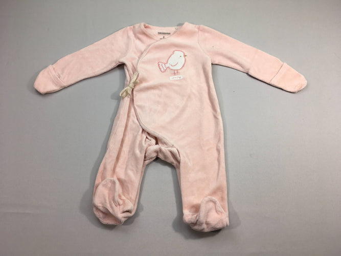 Pyjama velours rose texturé oiseau, moins cher chez Petit Kiwi