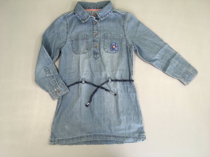 Robe chemise m.l denim ceinture fleur sequins, moins cher chez Petit Kiwi