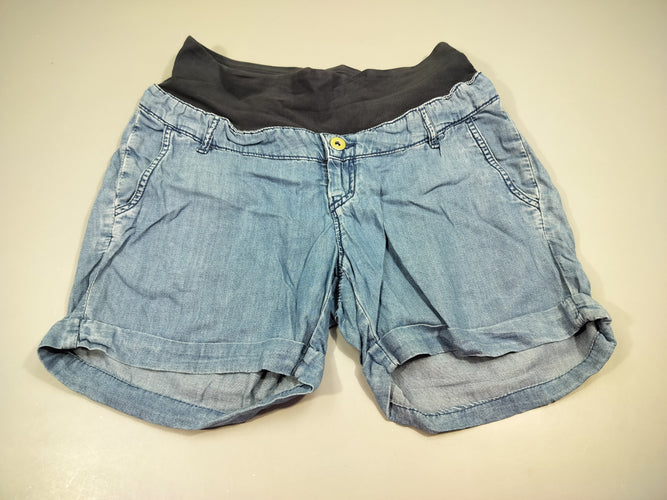 Short de grossesse denim à revers, taille élastique, moins cher chez Petit Kiwi