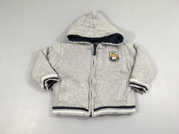 Gilet à capuche gris doublé peluche écusson-Légèrement bouloché