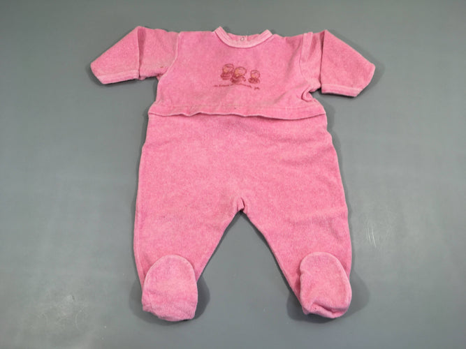 Pyjama velours/éponge rose chiné bébés, moins cher chez Petit Kiwi