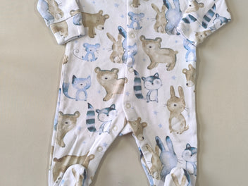 Pyjama jersey blanc animaux étoiles bleues