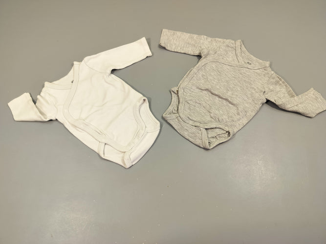 Lot de 2 bodies ml  coeur-croisé 1blanc/ 1 gris flammé 97% coton 3% viscose, moins cher chez Petit Kiwi