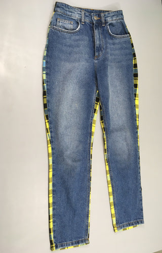 Pantalon face jean/dos à carreaux jaune-bleu Reclaimed Vintage 34, moins cher chez Petit Kiwi