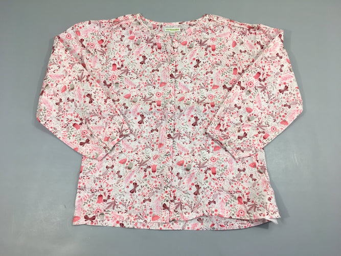 Blouse ml blanche fleurs roses, moins cher chez Petit Kiwi