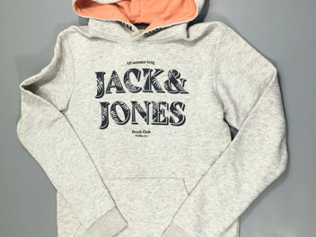 Sweat à capuche gris clair flammé jack&jones, légèrement bouloché