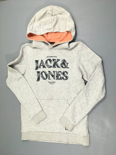 Sweat à capuche gris clair flammé jack&jones, légèrement bouloché, moins cher chez Petit Kiwi