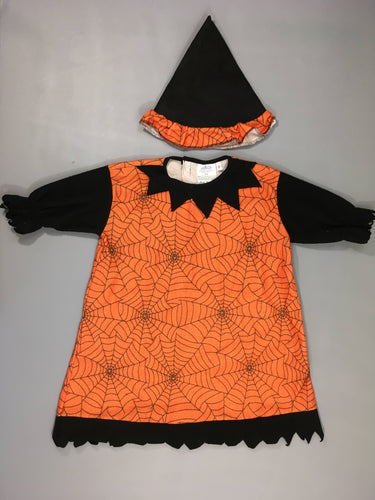 Déguisement robe de sorcière orange toiles d'araignée + chapeau, moins cher chez Petit Kiwi