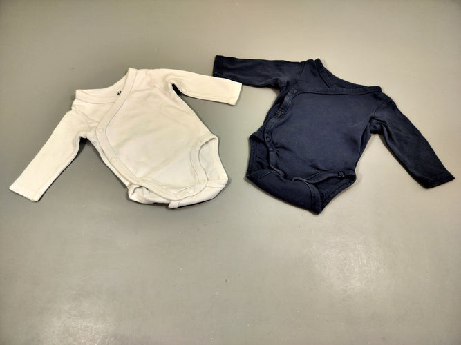 Lot de 2 bodies ml  coeur-croisé 1blanc/ 1 bleu 100% coton, moins cher chez Petit Kiwi