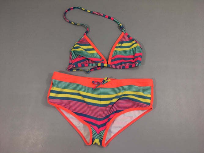 Bikini orange rayé multicolore, moins cher chez Petit Kiwi