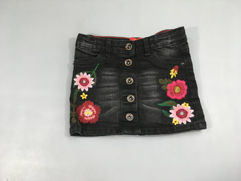 Jupe jeans noir fleurs brodées