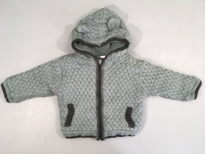 Gilet zippé à capuche bleu doublé velours, 10% laine, moins cher chez Petit Kiwi