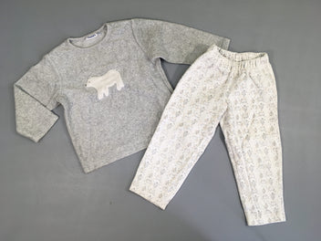 Pyjama 2pcs velours gris chiné ours