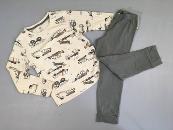 Pyjama 2pcs jersey béige/gris véhicules