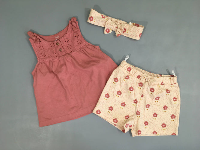 Ensemble 2pc jersey rose/beige + bandeau, moins cher chez Petit Kiwi