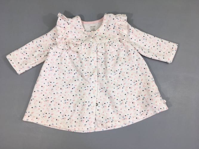 Robe m.l molleton blanc pois rose/bleu, moins cher chez Petit Kiwi