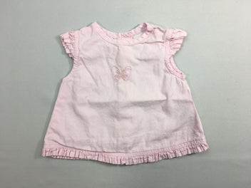 Blouse m.c rose pâle broderie papillon