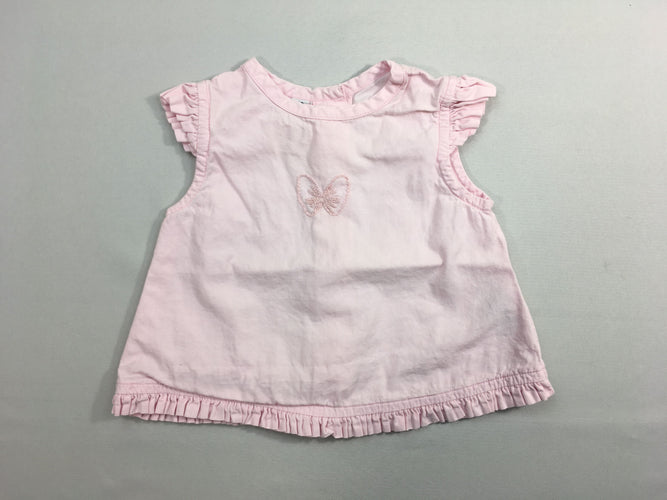 Blouse m.c rose pâle broderie papillon, moins cher chez Petit Kiwi