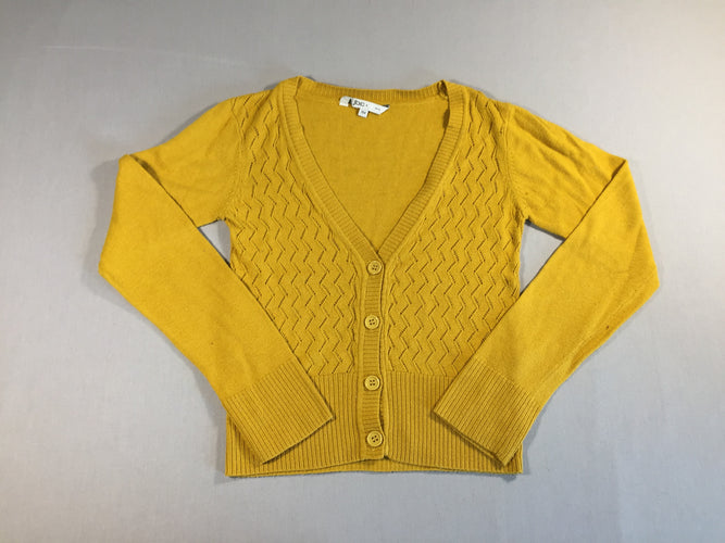 Gilet jaune ocre ajouré 10% de laine, moins cher chez Petit Kiwi