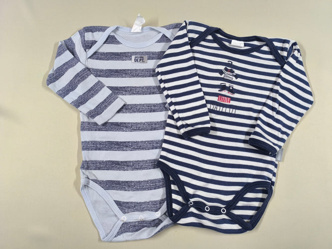 2 bodies m.l rayé blanc-bleu marine "Little matelot"/rayé bleu ciel-gris, moins cher chez Petit Kiwi