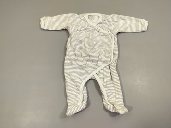 Pyjama jersey blanc rayé gris, ourson 100% coton