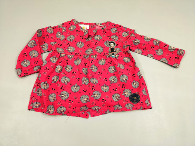 Blouse ml rose à motifs gris , fillette., moins cher chez Petit Kiwi