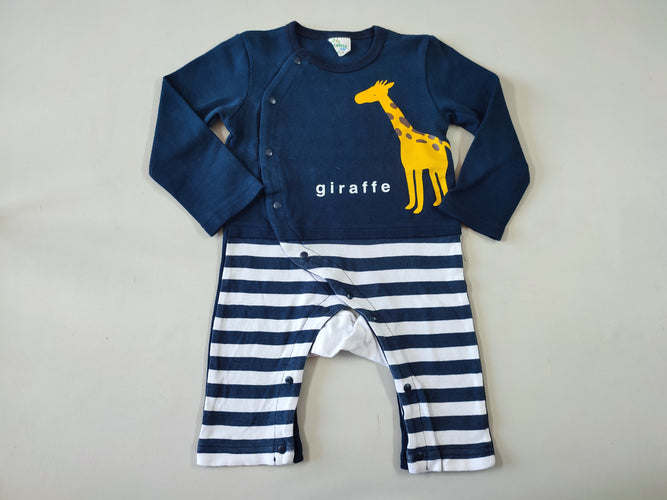 Pyjama molleton bleu marine rayé blanc/bleu marine "Giraffe" sans pieds, moins cher chez Petit Kiwi