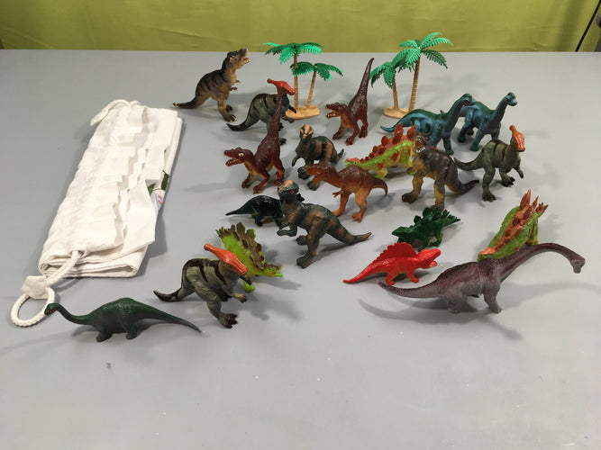 Lot de 20 figurines dinosaures + 2 palmiers, moins cher chez Petit Kiwi