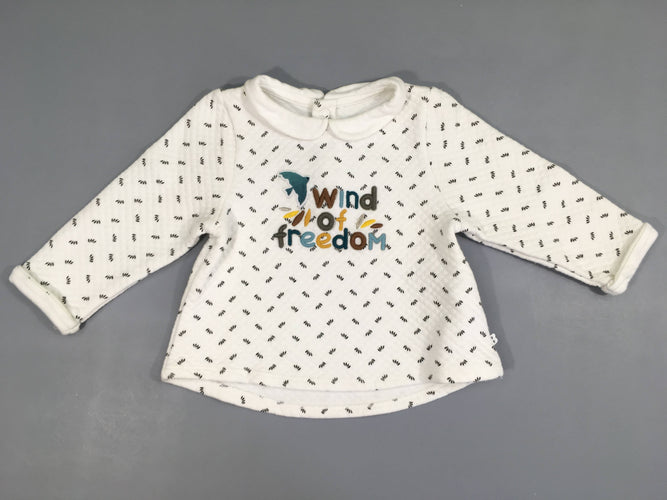 Pull molleton texturé blanc Wind relief, moins cher chez Petit Kiwi