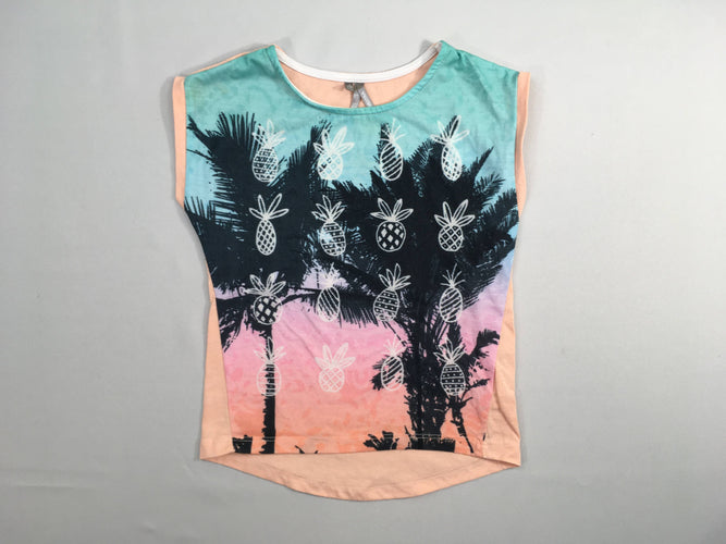 T-shirt m.c bleu/rose ananas, bouloché, moins cher chez Petit Kiwi