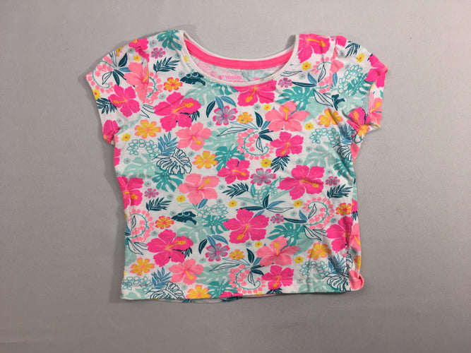 T-shirt m.c blanc fleuri, moins cher chez Petit Kiwi